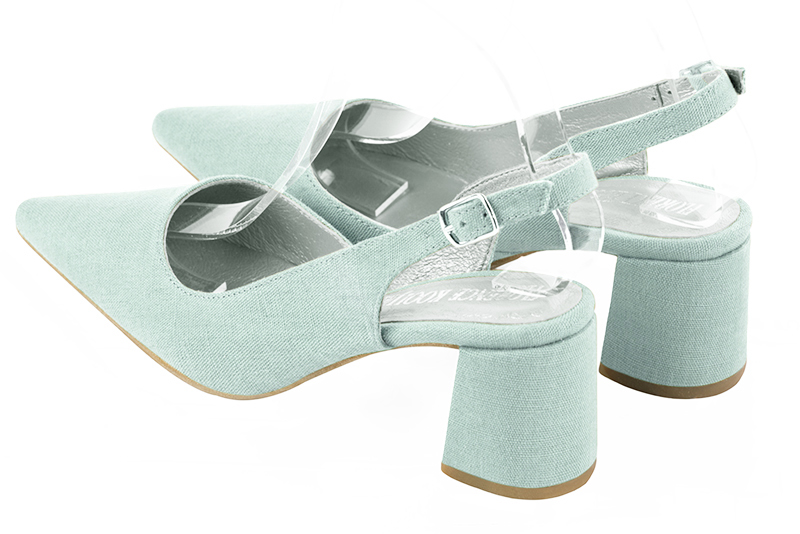 Aquamarine blue women's slingback shoes. Pointed toe. Medium flare heels. Rear view - Florence KOOIJMAN